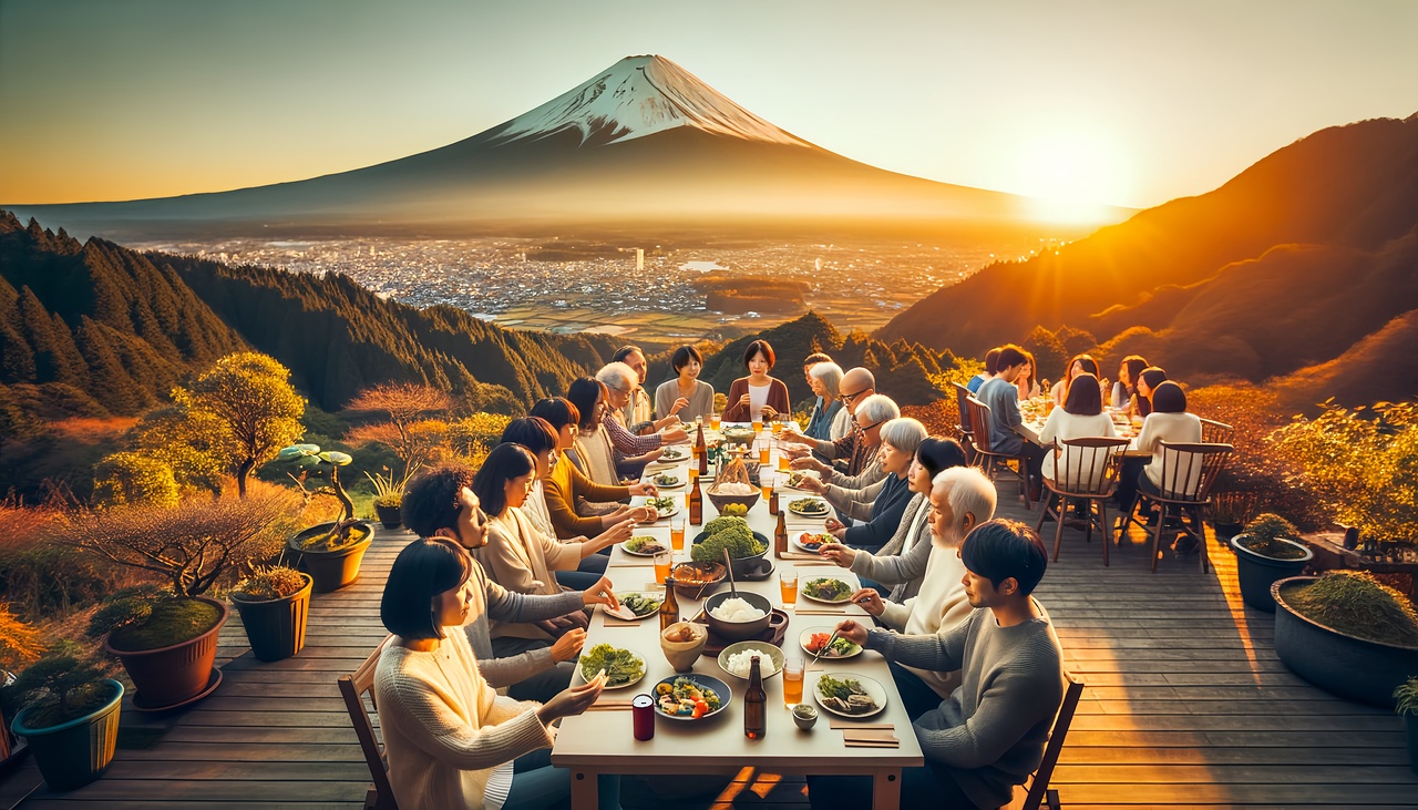 A family sharing a meal at a table